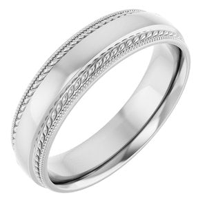 14K White 5 mm Rope & Milgrain Stepped-Edge Comfort-Fit Half Round Band Size 10