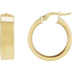 14K Yellow Flat Tube 15 mm Hoop Earrings