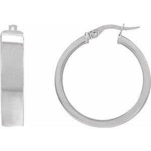14K White Flat Tube 23 mm Hoop Earrings
