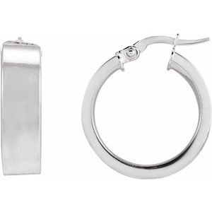 14K White Flat Tube 15 mm Hoop Earrings