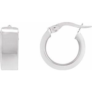 14K White Flat Tube 10 mm Hoop Earrings