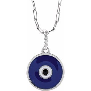 Sterling Silver Blue Enamel Evil Eye 18 Necklace