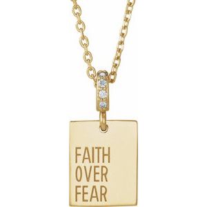 14K Yellow .02 CTW Natural Diamond Faith Over Fear 16-18 Necklace