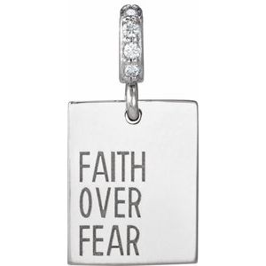 14K White .02 CTW Natural Diamond Faith Over Fear Pendant