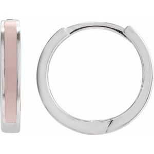 14K White Pink Enamel Hinged 12.1 mm Hoop Earrings