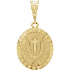 14K Yellow Angel Wing Coin Pendant