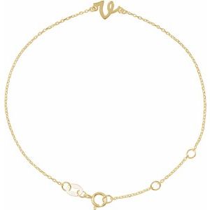 14K Yellow Initial V 6 1/2-7 1/2 Bracelet