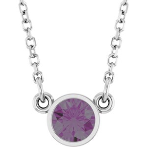Rhodium-Plated Sterling Silver Imitation Alexandrite Solitaire 16 Necklace
