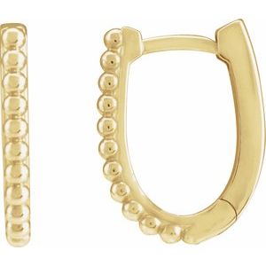 14K Yellow Beaded 15 mm Hoop Earrings