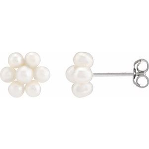 14K White Cultured White Freshwater Pearl Flower Earrings