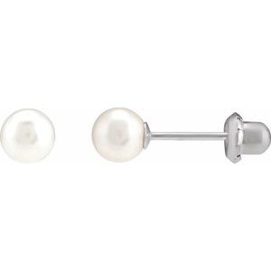 14K White 5 mm Imitation White Pearl Inverness® Piercing Earrings