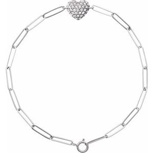 14K White 1/3 CTW Natural Diamond Heart & Paperclip-Style 7" Bracelet