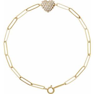 14K Yellow 1/3 CTW Natural Diamond Heart & Paperclip-Style 7" Bracelet