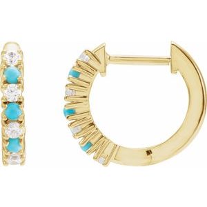 14K Yellow Natural Turquoise & 1/3 CTW Natural Diamond Hoop Earrings