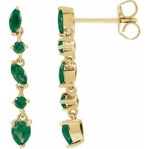 14K Yellow Lab-Grown Emerald Earrings