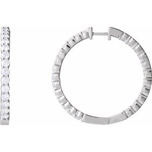 14K White 5 CTW Natural Diamond Inside-Outside Hinged 37.8 mm Hoop Earrings