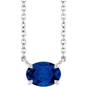 14K White Lab-Grown Blue Sapphire 18 Necklace