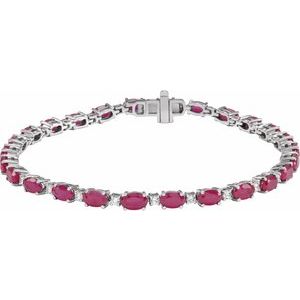 14K White Lab-Grown Ruby & 5/8 CTW Lab-Grown Diamond Line 7 Bracelet