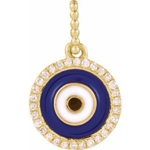 14K Yellow 1/10 CTW Natural Diamond Blue Enameled Evil Eye Pendant