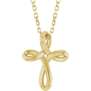 14K Yellow Freeform Cross 16-18 Necklace