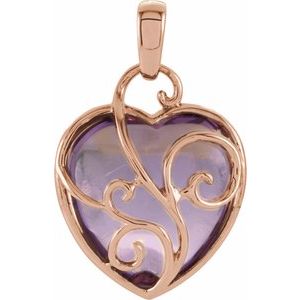 14K Rose Natural Rose de France Heart Pendant