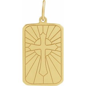 14K Yellow Cross Dog Tag Pendant