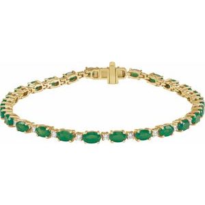 14K Yellow Lab-Grown Emerald & 5/8 CTW Lab-Grown Diamond Line 7" Bracelet