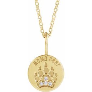 14K Yellow .03 CTW Natural Diamond Mama Bear 18 Necklace