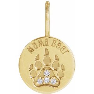 14K Yellow .03 CTW Natural Diamond Mama Bear Pendant