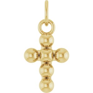 14K Yellow Beaded Cross Pendant