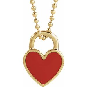 14K Yellow Red Enamel Heart 18 Necklace