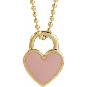 14K Yellow Pink Enamel Heart 18 Necklace