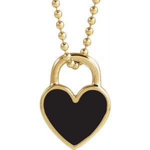 14K Yellow Black Enamel Heart 18 Necklace