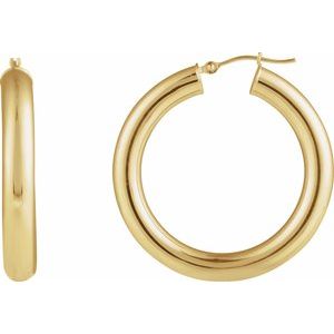 14K Yellow Round Tube 35 mm Hoop Earrings
