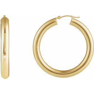 14K Yellow Round Tube 40 mm Hoop Earrings