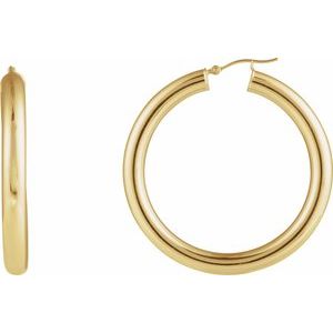 14K Yellow Round Tube 45 mm Hoop Earrings