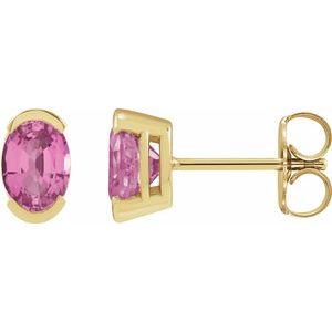 14K Yellow 6x4 mm Lab-Grown Pink Sapphire Stud Earrings
