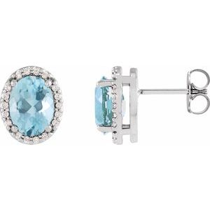 14K White 6x4 mm Natural Aquamarine & .06 CTW Natural Diamond Halo-Style Earrings