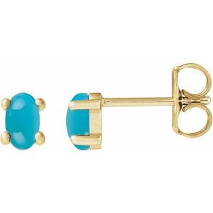 14K Yellow 7x5 mm Oval Natural Turquoise Earrings