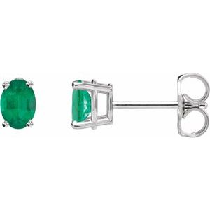 14K White Lab-Grown Emerald Earrings