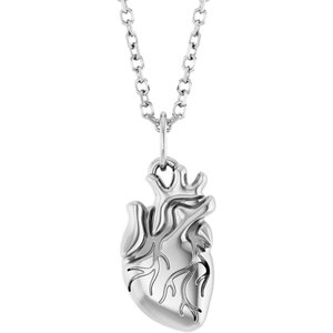 Sterling Silver Anatomical Heart 16-18 Necklace