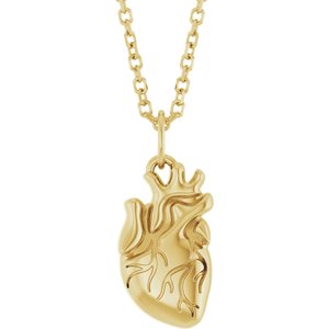 14K Yellow Anatomical Heart 16-18 Necklace
