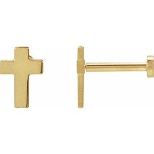 14K Yellow 7x5 mm Cross Earrings