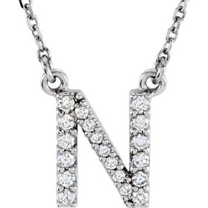 14K White 1/8 CTW Natural Diamond Initial N 16 Necklace