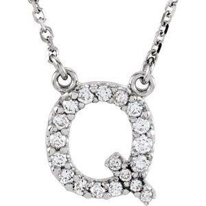 14K White 1/6 CTW Natural Diamond Initial Q 16 Necklace