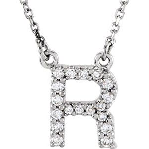 14K White 1/8 CTW Natural Diamond Initial R 16 Necklace