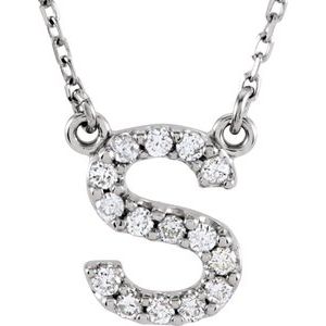 14K White 1/8 CTW Natural Diamond Initial S 16 Necklace