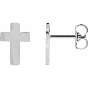 14K White 7x5 mm Cross Earrings