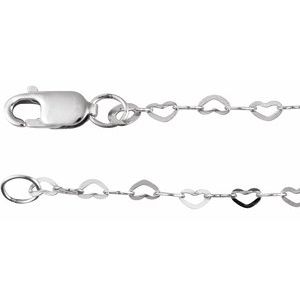 Sterling Silver 1.9 mm Heart 7" Chain