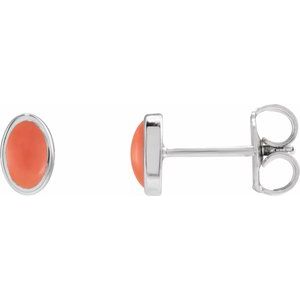 14K White Natural Pink Coral Earrings